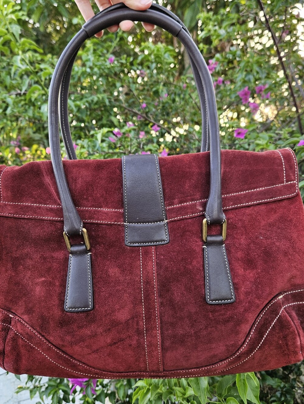 Vintage Coach Soho 9507 Burgundy Suede Shoulder Bag Hangtag Musty Smell Read - Picture 2 of 14
